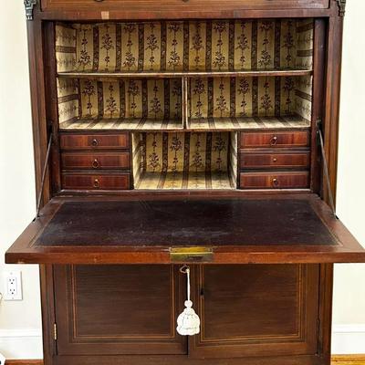 French Louis XVI-Style Secretary Desk With Cabinet Storage 