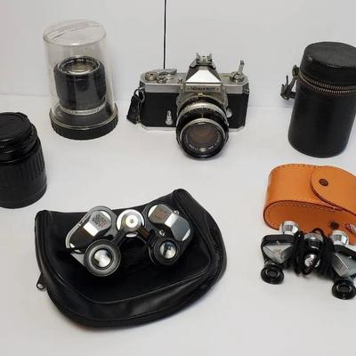 Nikon Nikkormat Camera With 3 Lenses & More