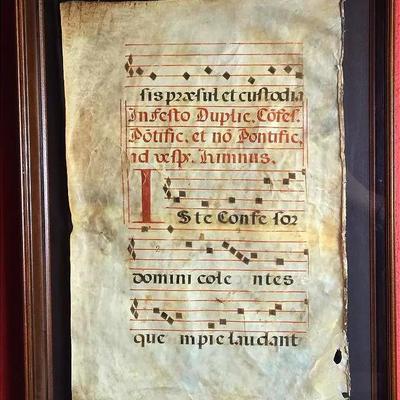 Medieval Missal Page On Vellum - Framed 27x20”