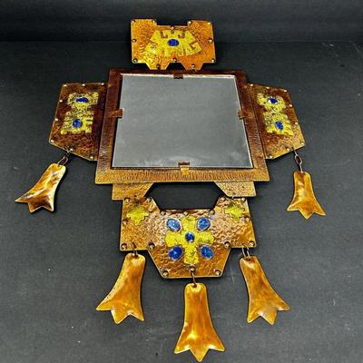 Hand Crafted Copper Mirror From Chile With Lapis Lazuli 