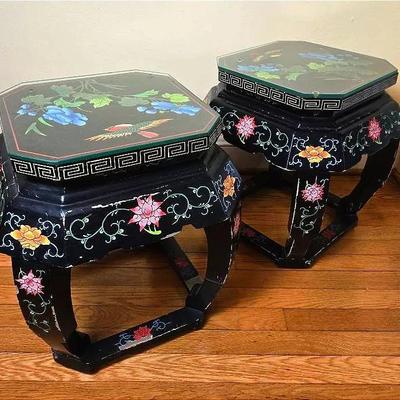 Black Lacquered Chinese Stools/Side Tables