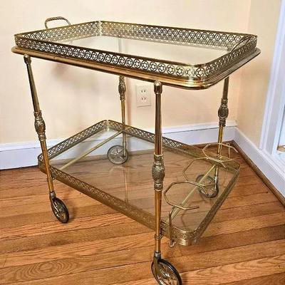 Vintage Metal & Glass Bar Cart - 27x17x28”