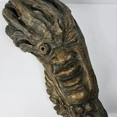 Hattian Folk Art Carved Wood Mask - 20" Tall