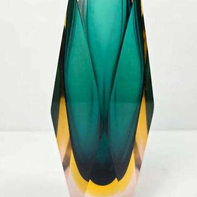 Murano Sommerso Faceted Art Glass Vase
