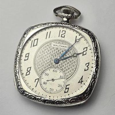Art Deco Vintage Waltham Square Pocket Watch -1.75" Wide