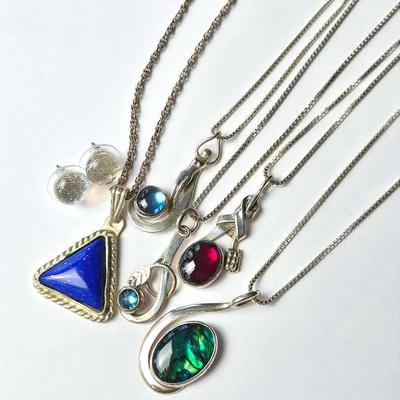 Sterling Silver Artisan Crafted Topaz, Garnet, Lapis Pendants with Sterling Chain Necklaces