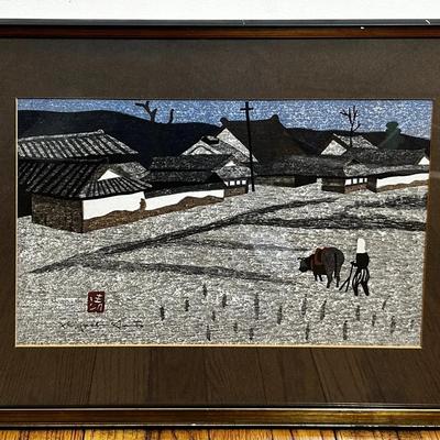 Kiyoshi Saito Japanese Woodblock Print “Plowing The Field”