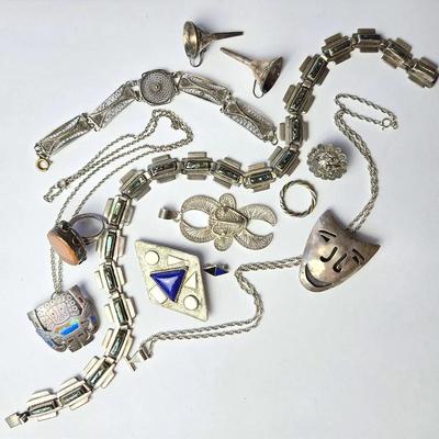 Sterling Silver Necklaces, Brooches, Ring, More Including Lapis Lazuli, Abalone