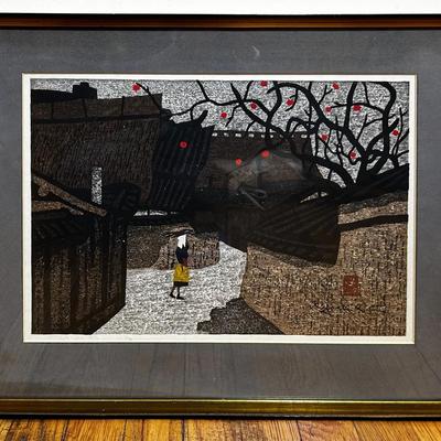 Kiyoshi Saito Japanese Woodblock Print “Persimmons Street”