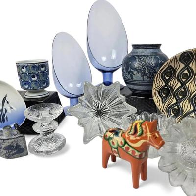MCM Swedish Glass Candleholders 9”, Danish Ceramics,Dala Horse & More