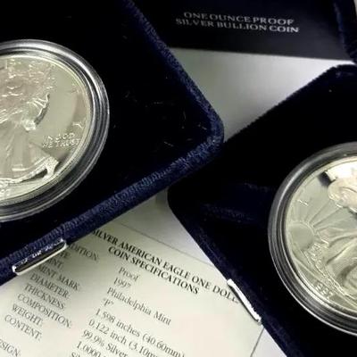 1997 P American Eagle 99.9% Silver Proof Coins (2)