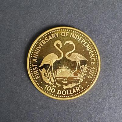.500 Gold 1975 Bahamas $100 Gold Coin With COA