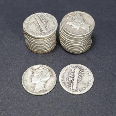 90% Silver Mercury Dimes - Circulated, $2.60 Face Value