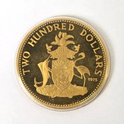 22KT Gold 1973 Bahamas $200 Coin With COA