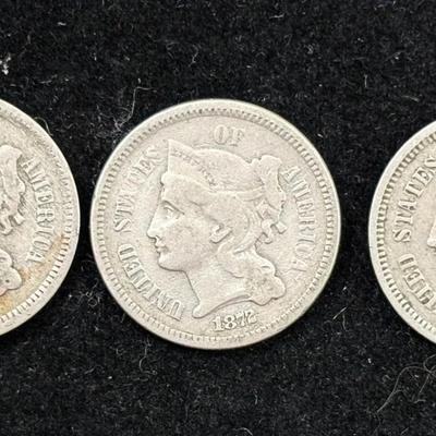 Nickel Three-Cent Pieces 1865. 1866 & 1872