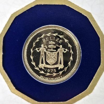 .500 Gold 1975 Belize $100 Coin with COA, 1975