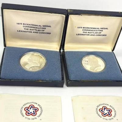 925 Silver Paul Revere 1975 Bicentennial Medals (2) - Battles Of Lexington And Concord