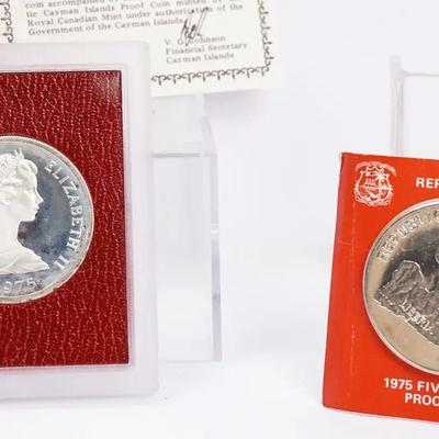 Sterling Silver Proof Coins – 1975 Cayman Islands & Republic of Liberia $5