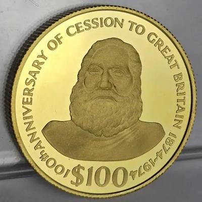 .500 Gold 1974 Fiji Island $100 Coin with Certificate