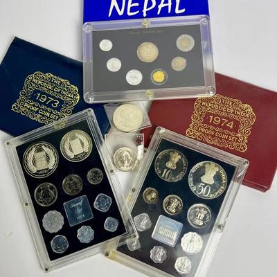 Philippines 90% Silver 1961 Pesos, Plus India & Nepal Proof Sets With Silver Coins: 1973 & 1974 