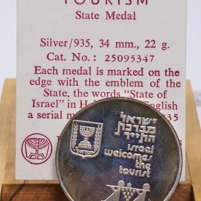 935 Silver Israel State Tourism Medal With COA