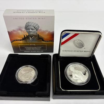 99.9% Silver Dollar Proof Coin: 2024 Harriet Tubman, Plus Clad Half Dollar
