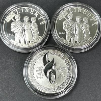 90% Silver Proof Silver Dollars (3) - 2014 Civil Rights Act Of 1964 Commemorative Coin