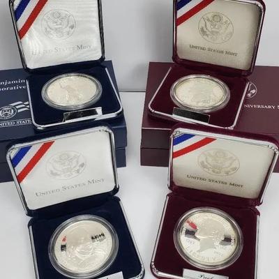90% Silver Thomas Jefferson 250th Anniversary & Benjamin Franklin Commemorative Proof Silver Dollars