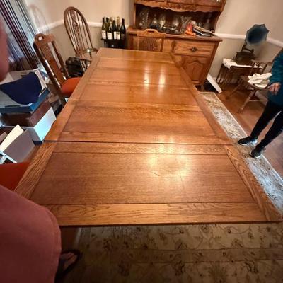 Antique Oak Extending Table with 6 to 9 chairs