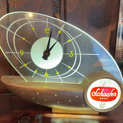 Schaeffer Beer Light Up Metal Clock Advertising Sign