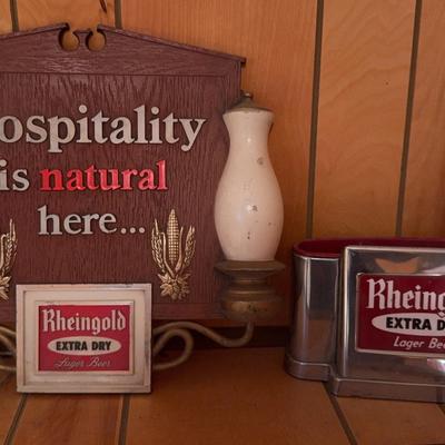 Rheingold Plastic Sign & Metal Bar Holder