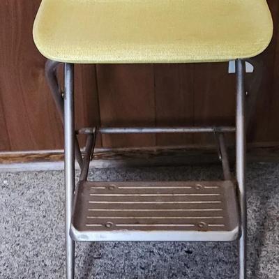 Vintage Mid-Century Folding Step Stool Chair - Yellow Seat
