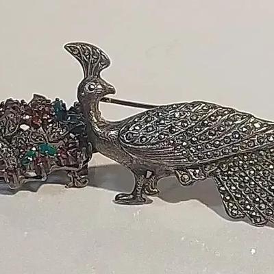 Marcasite Peacock, Basket of Flowers and Ring 