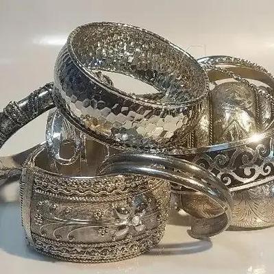 Silvertone Cuffs and Bracelets 
