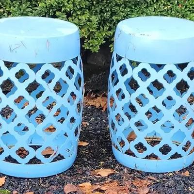 Blue Metal Barrel Stools-Boho Style 