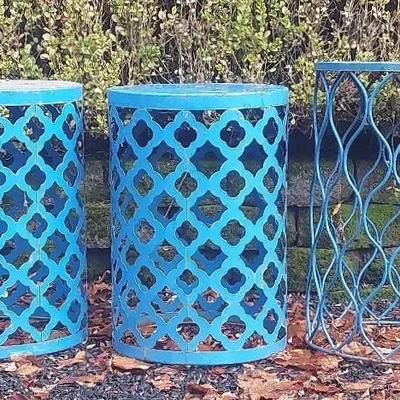 Blue Metal Tube/Drum Style Tables Boho Style 