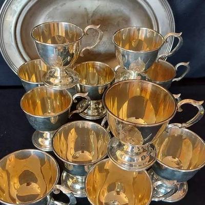 12 NICKEL SILVER CUPS AND PLATES