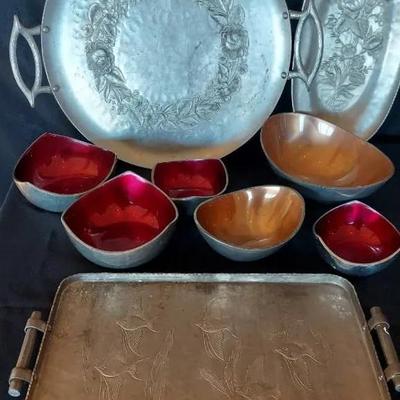 MID CENTURY MODERN FORDGED ALUMINUM SERVING PIECES