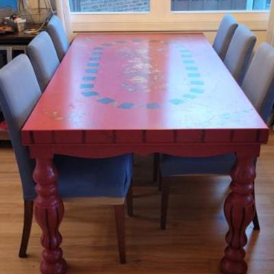 Sale Photo Thumbnail #28: Tracy Porter Hand Painted Dining Table and 6 Chairs - One of a Kind! 