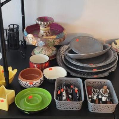 Sale Photo Thumbnail #47: Cheese Set, Pewter Platters and Bar Accessories 