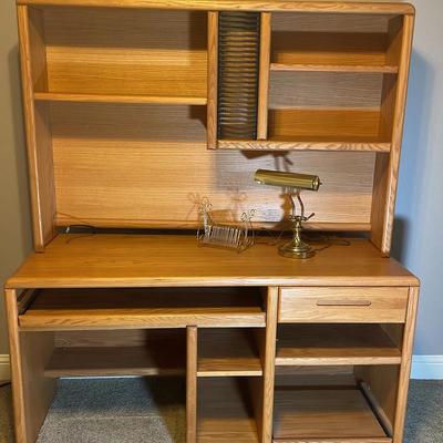 2 Piece Wood Desk With Brass lamp And Desk Organizer