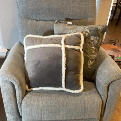 Gray Velour Electric Recliner With Pillows