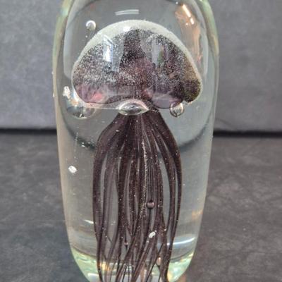 Vintage Murano Black Jellyfish Paperweight - 2¼" Diameter x 6" Tall - It Glows in the Dark!