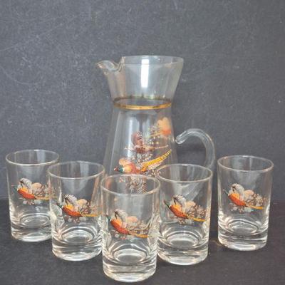 Vintage MCM West Virginia Glass Specialty "Pheasant" 6-Piece Bar Serving Set