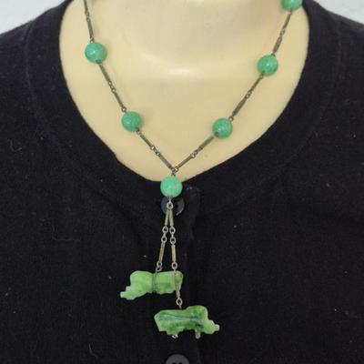 Vintage Jade 19½" Spring Ring Clasp Necklace with Carved Dragons