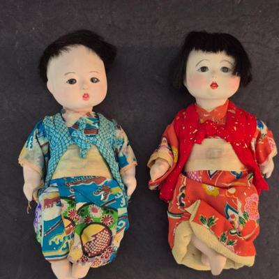 Vintage Japanese Ichimatsu Gofun Boy & Girl Dolls - 8½" Tall Each