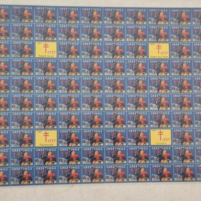 1937 National Tuberculosis Association Christmas Seal Full Sheet #WX88