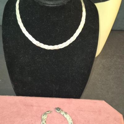 Vintage Sterling Braided 6-Strand 9mm Serpentine Lobster Claw Clasp 18" Necklace & 7" Bracelet Set - TW 27.9g
