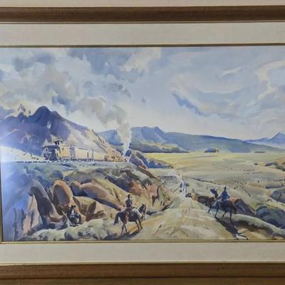Original Watercolor By Frank N Wilcox - Train Robbers