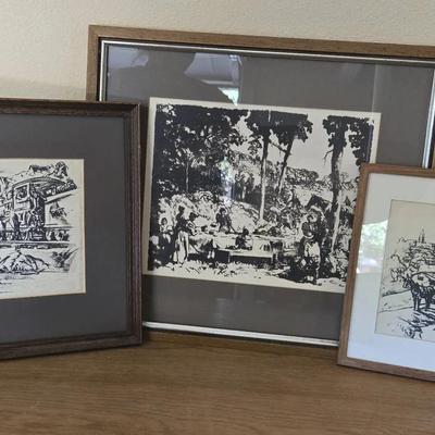 Original Vintage Charcoal Drawings by Frank N Wilcox  